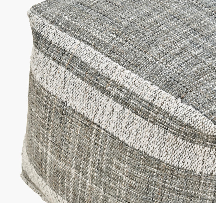 Indoor Outdoor Steel Grey and White Stripe Design Pouffe