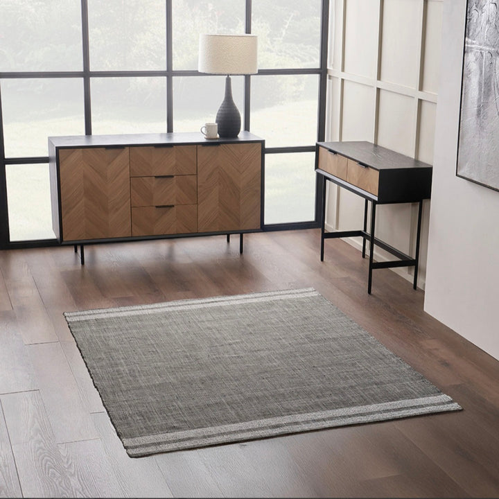 Indoor Outdoor Steel Grey and White Stripe Design Rug