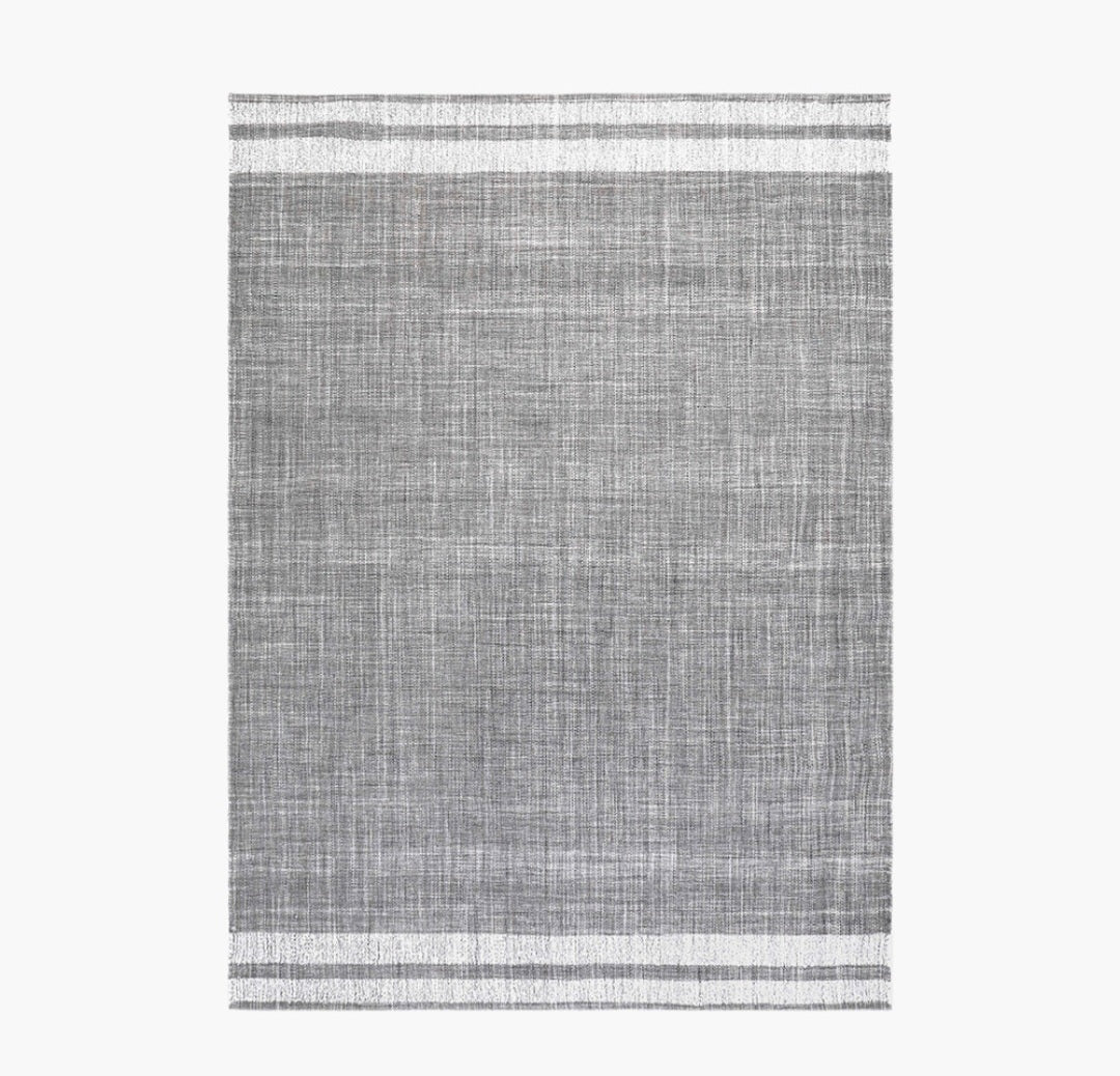 Indoor Outdoor Steel Grey and White Stripe Design Rug