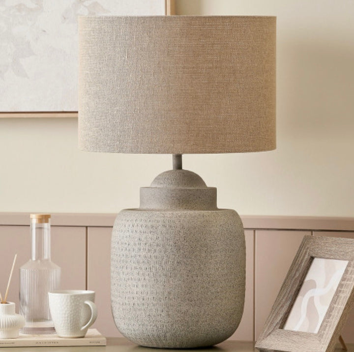 Raj Stone Grey Hammered Metal Urn Shaped Lamp Base