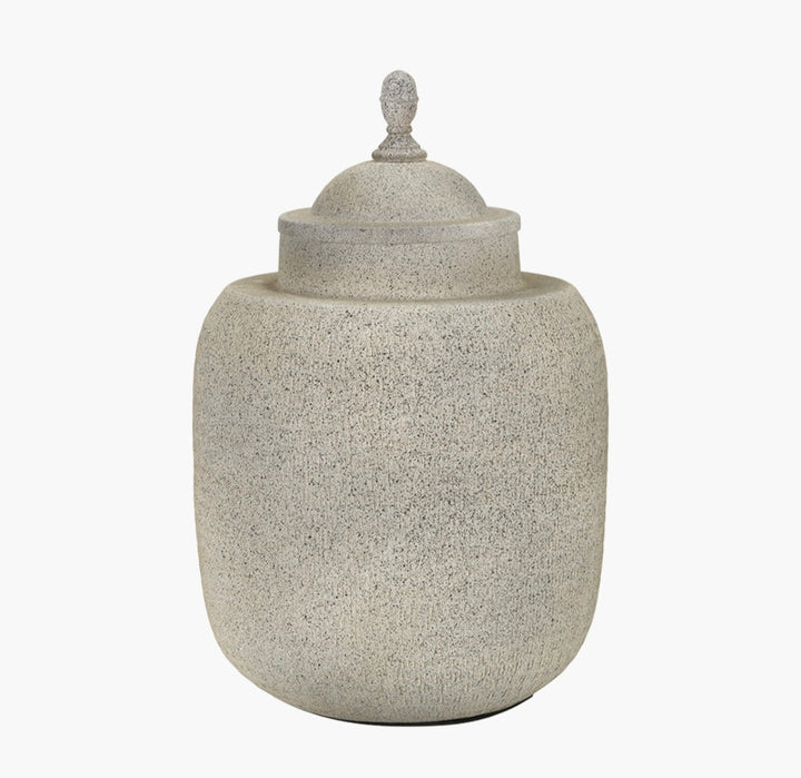 Raj Stone Grey Hammered Metal Urn Vase with Lid