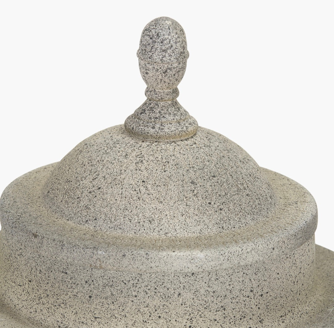 Raj Stone Grey Hammered Metal Urn Vase with Lid