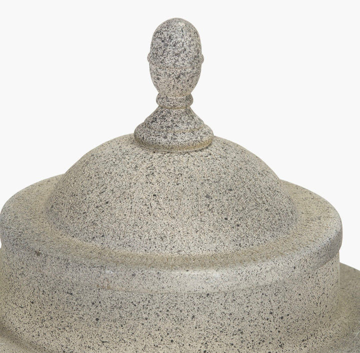 Raj Stone Grey Hammered Metal Urn Vase with Lid