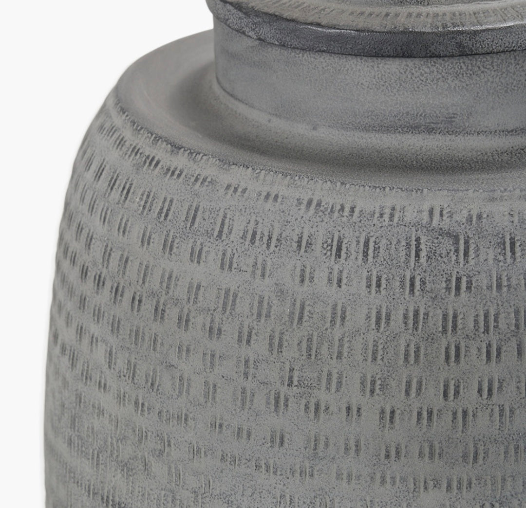 Raj Charcoal Grey Hammered Metal Urn Vase with Lid