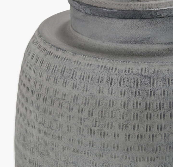 Raj Charcoal Grey Hammered Metal Urn Vase with Lid