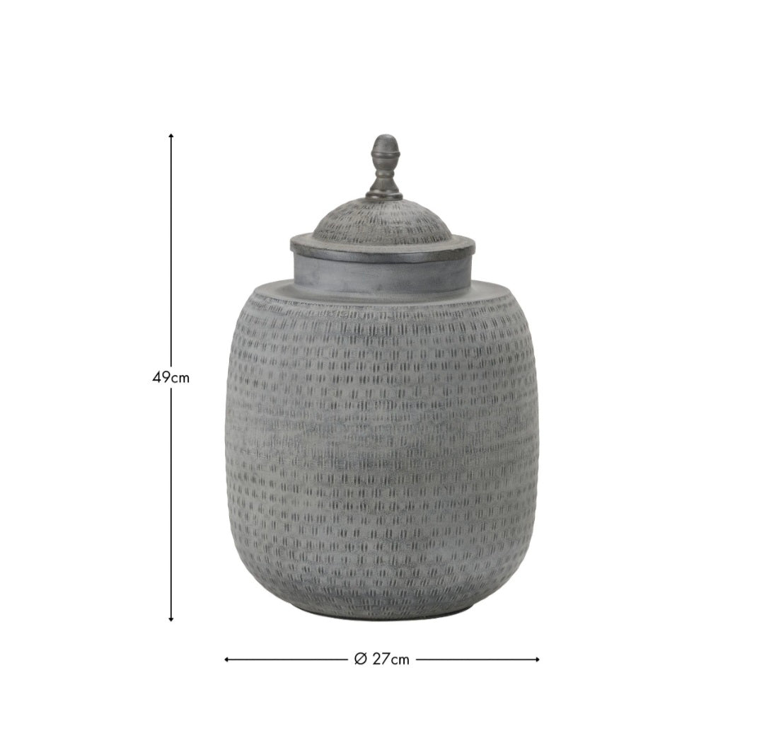 Raj Charcoal Grey Hammered Metal Urn Vase with Lid