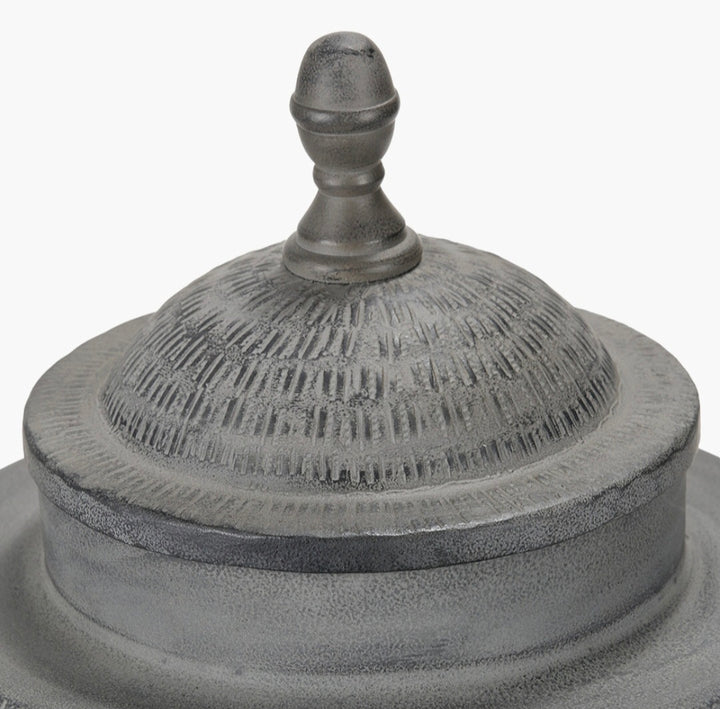 Raj Charcoal Grey Hammered Metal Urn Vase with Lid