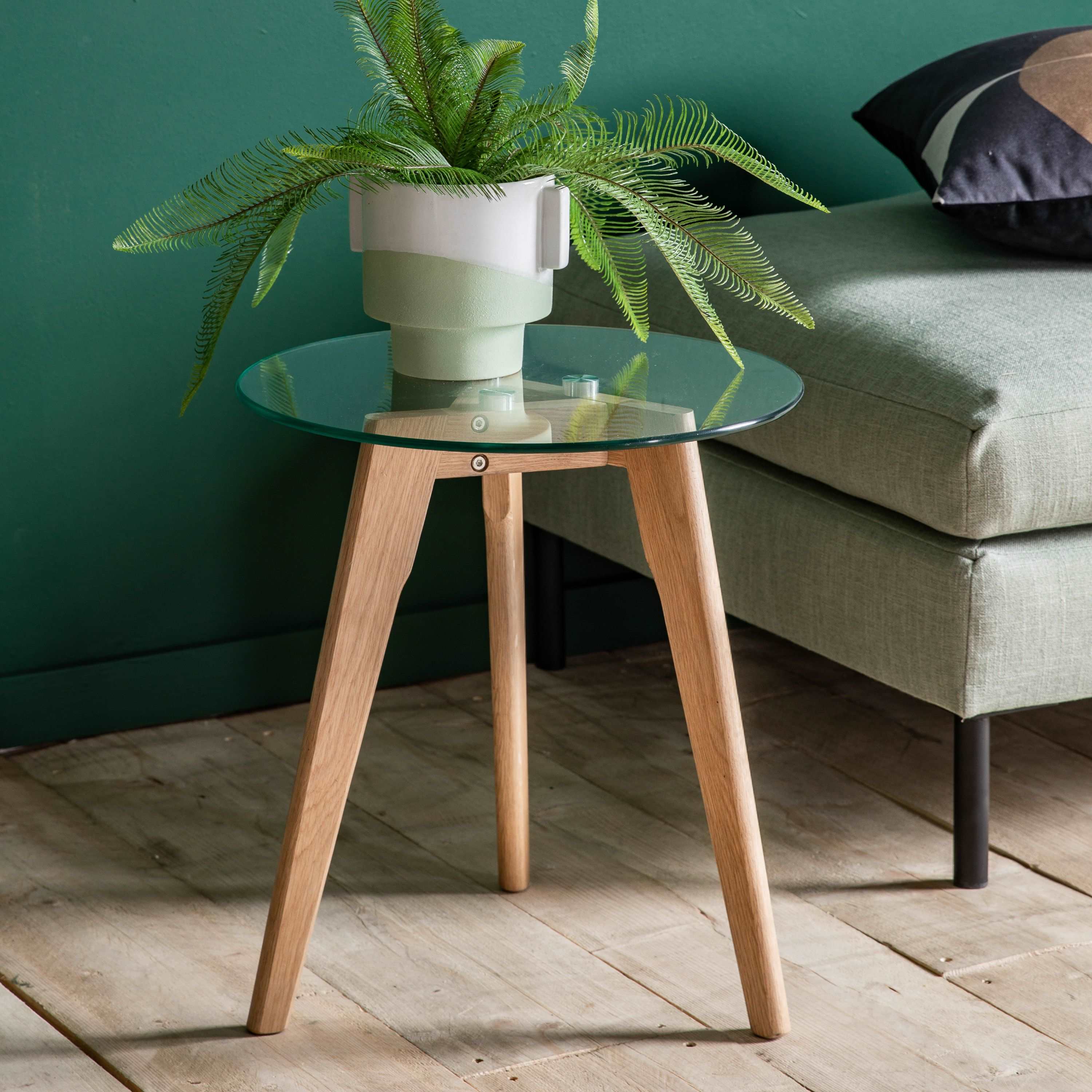 Oak side table with glass top discount