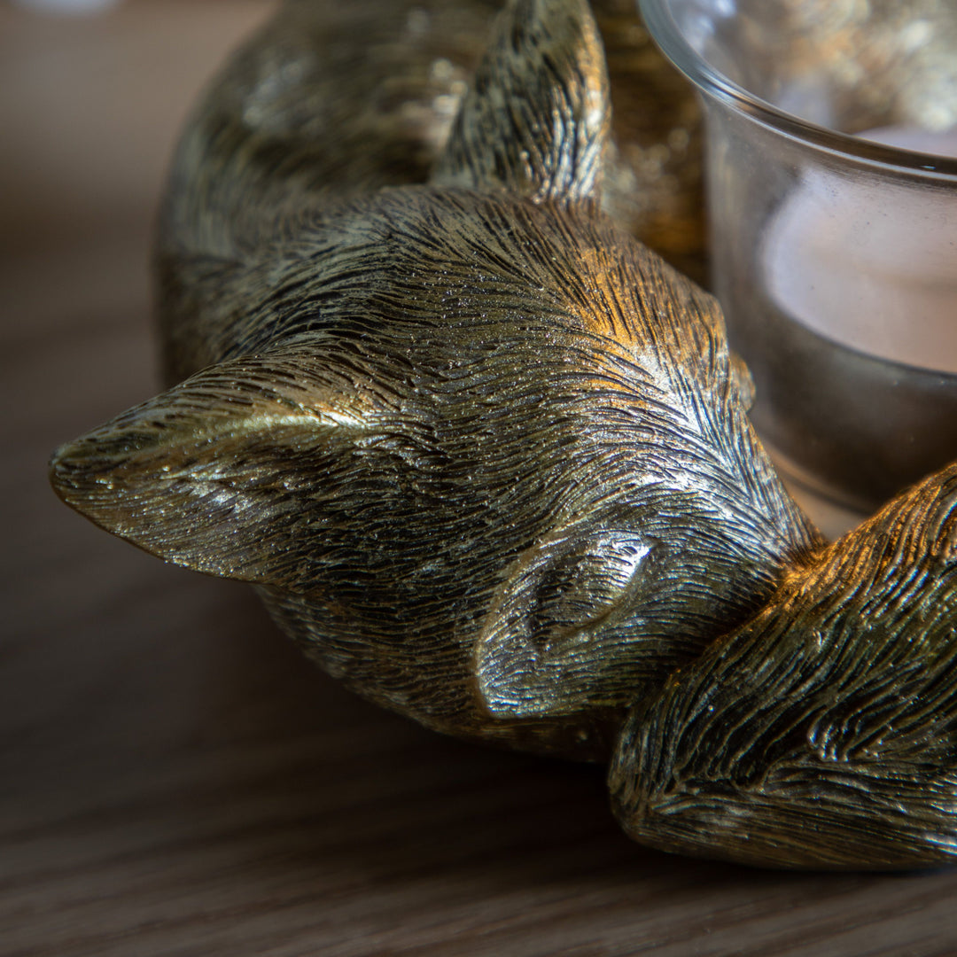 Sleeping Fox Tealight Holder Gold