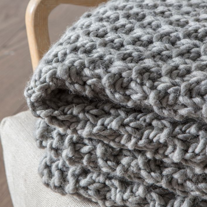 Grey Chunky Knitted Throw