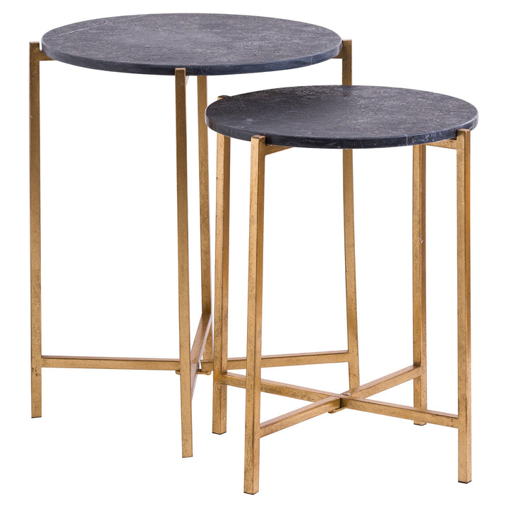 Set Of 2 Marble Tables  | Black & Gold