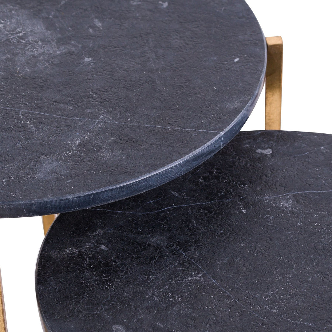 Set Of 2 Marble Tables  | Black & Gold