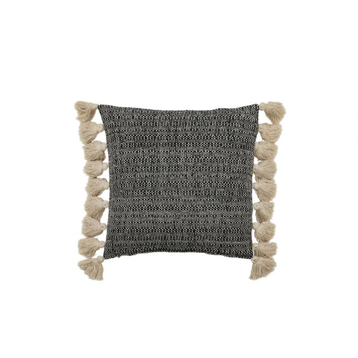Woven Cushion with Tassels Black