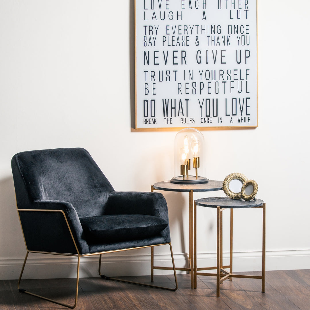 Set Of 2 Marble Tables  | Black & Gold