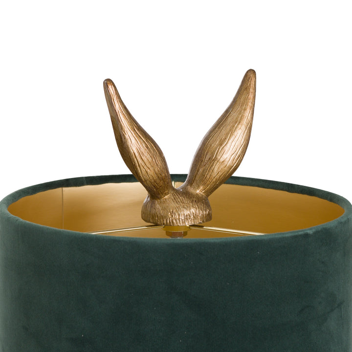 Vintage Style Gold Hare Table Lamp With Green Velvet Shade