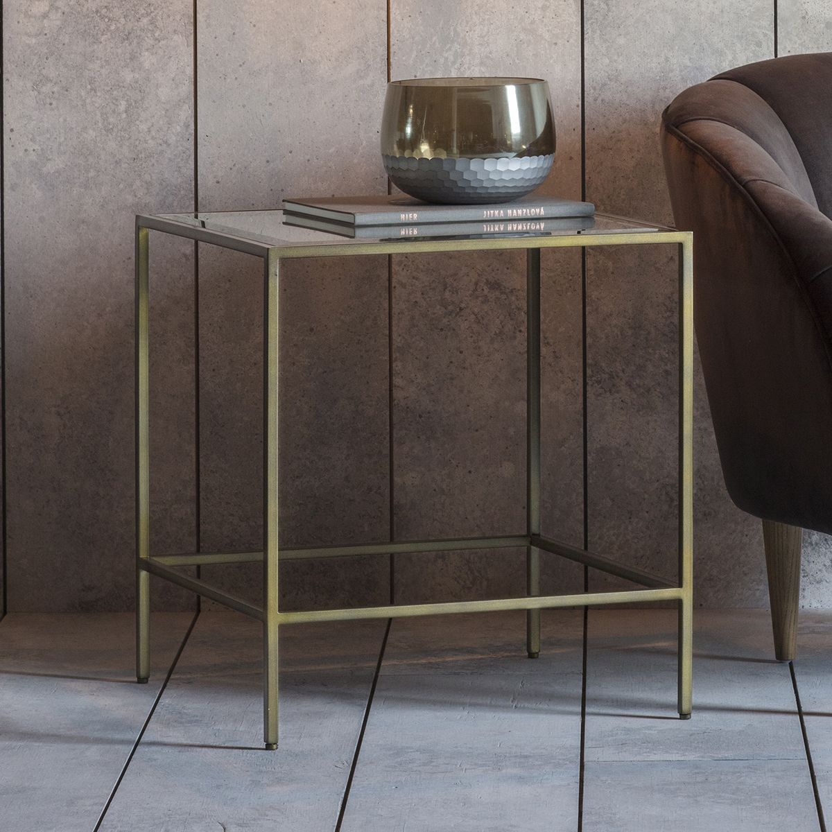 Bronze and marble store side table