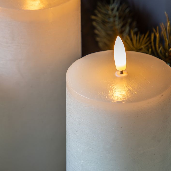 White Luxury LED Rustic Candle Set Of 3