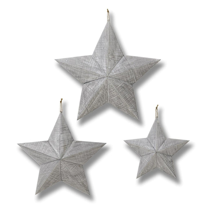 Set of Three Grey Wooden Stars - Home Pieces