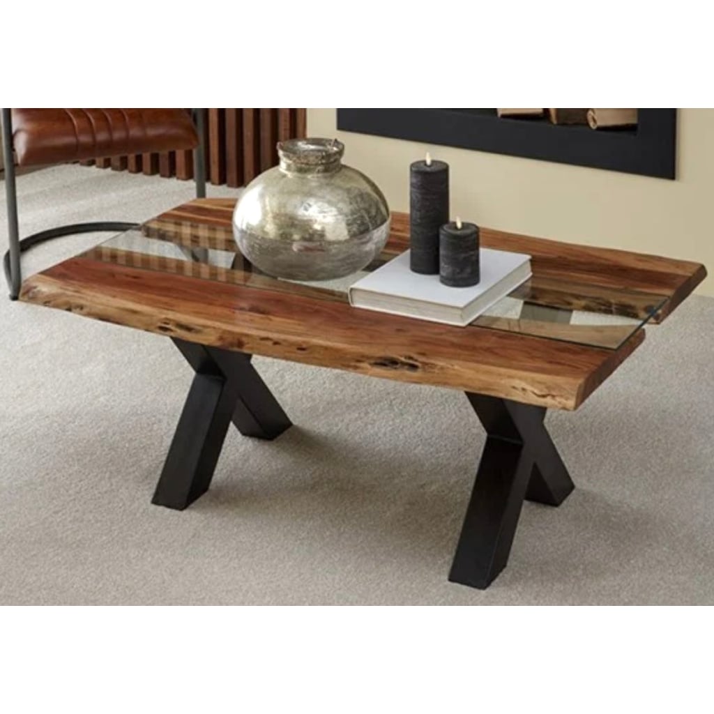 Silas Live Edge Natural Wood River Coffee Table - Coffee 