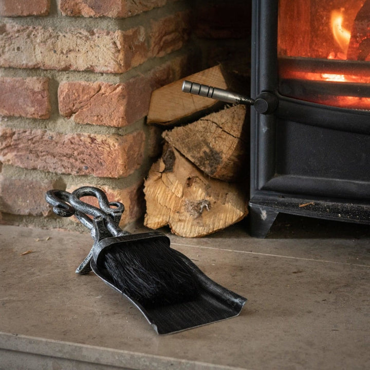 Silver Brushed Steel Crook Top Hearth Tidy Set - Home Pieces
